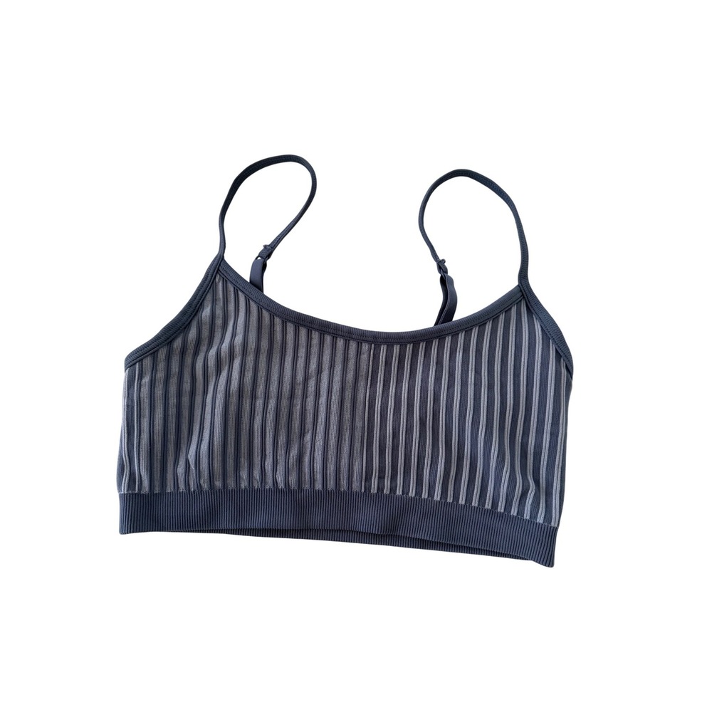 Aerie Real Good Ribbed Seamless Bralette Blue Striped Scoop Neck Size M